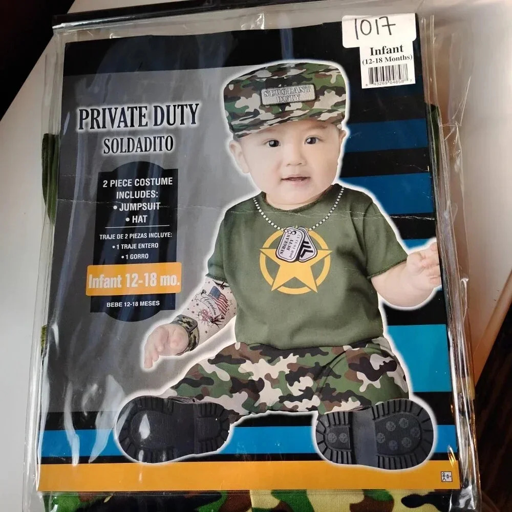 Private Duty NEW Halloween Costume Green Camo One Piece Infant 12-18 Mo.